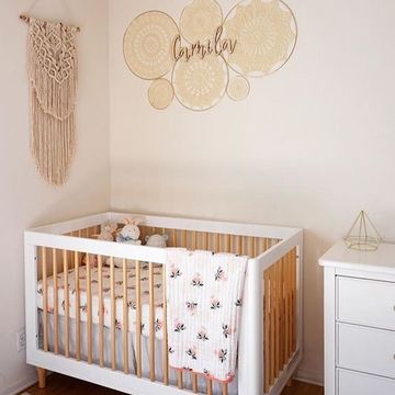 simple and modern baby nursery with crochet